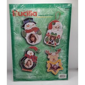 Bucilla Counted Cross Stitch Set of 4 Picture Frame Ornaments 33931